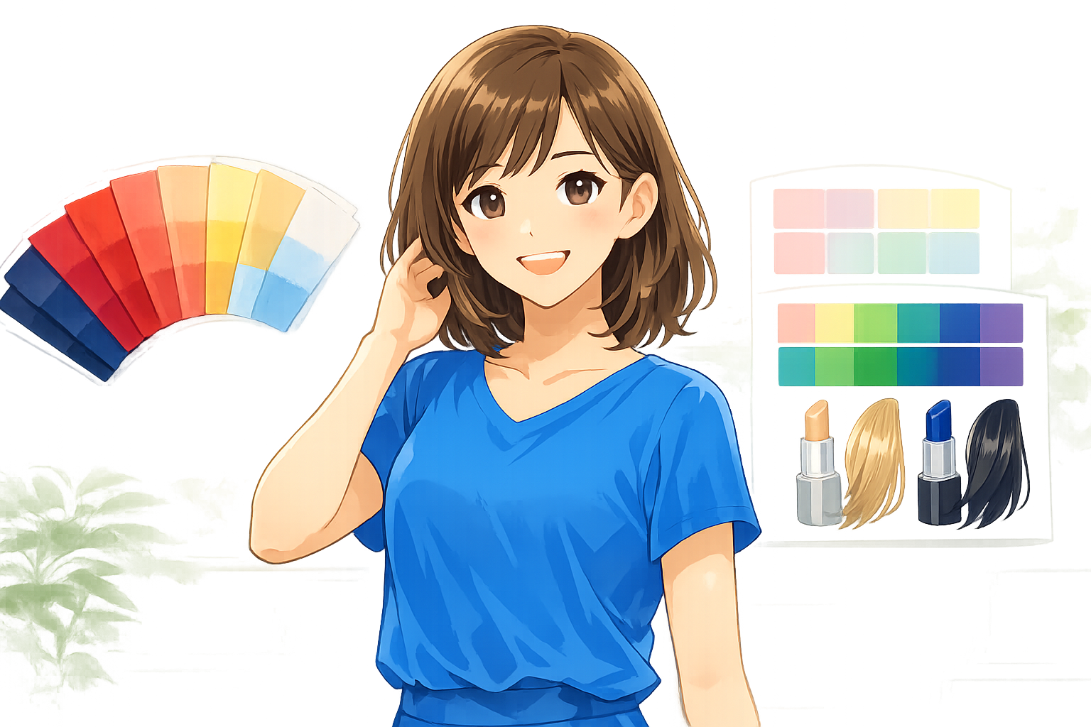 青と相性の良いベーシックカラーや補色を組み合わせたファッションスナップ