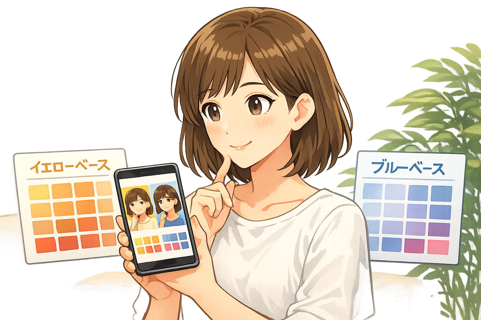 スマートフォンの写真を使ってイエベ・ブルベのセルフ診断を行う様子