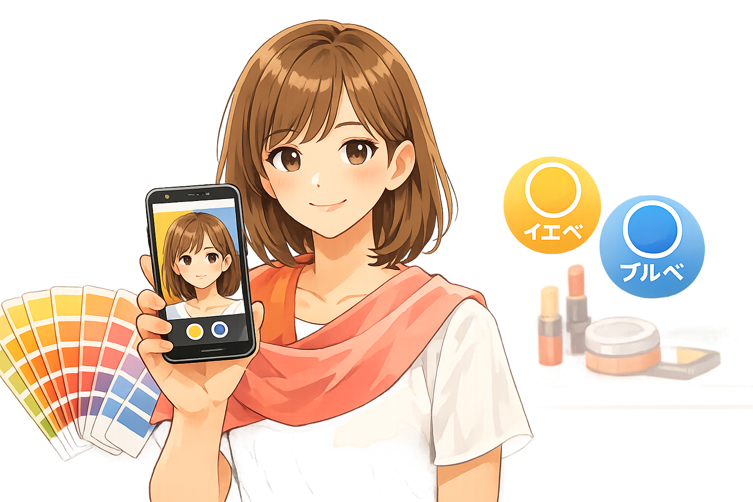 記事のメインビジュアル:スマートフォンでパーソナルカラーをカメラ診断している様子