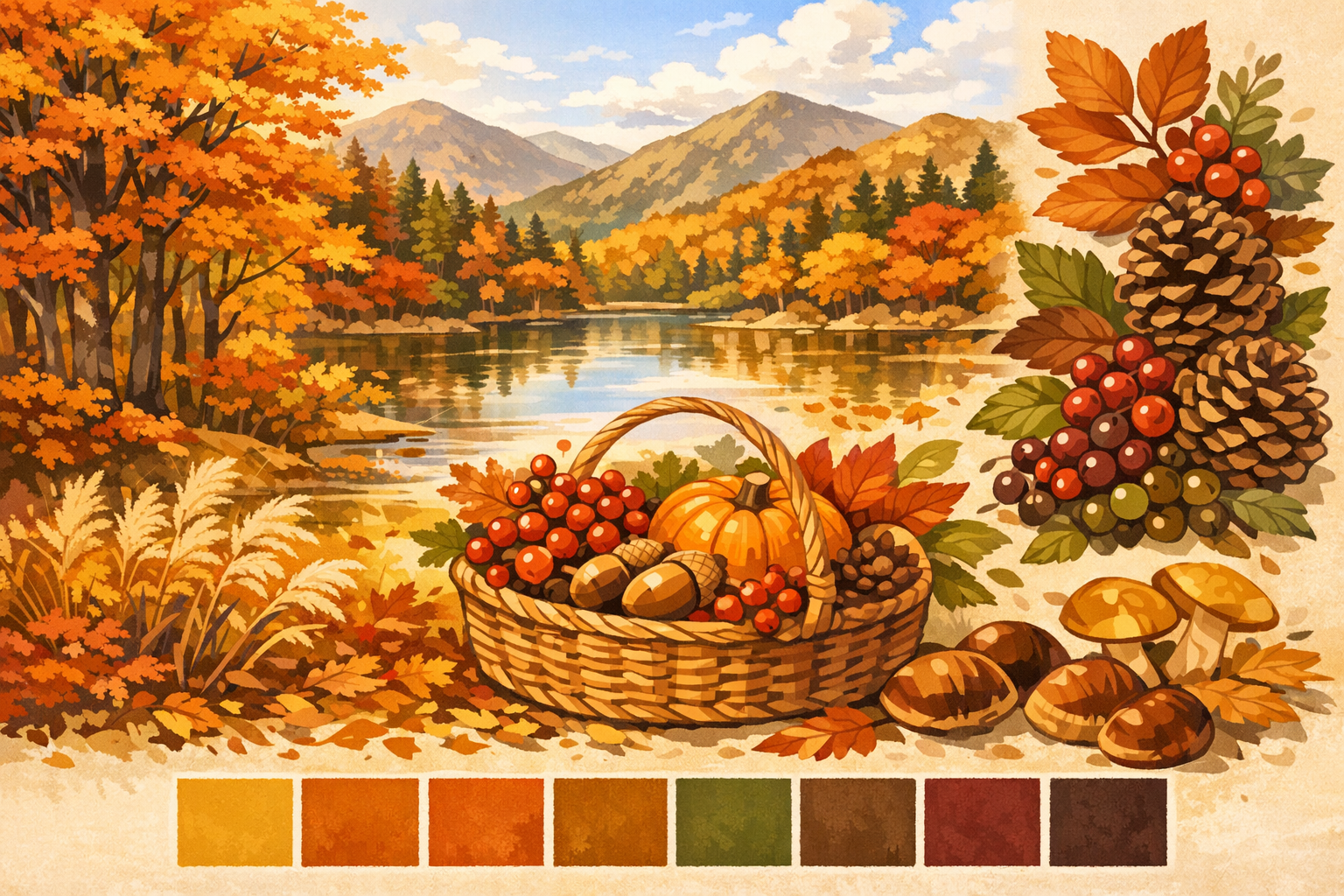 オータムのパーソナルカラーの全体イメージ:秋の紅葉や深みのある自然界の色彩