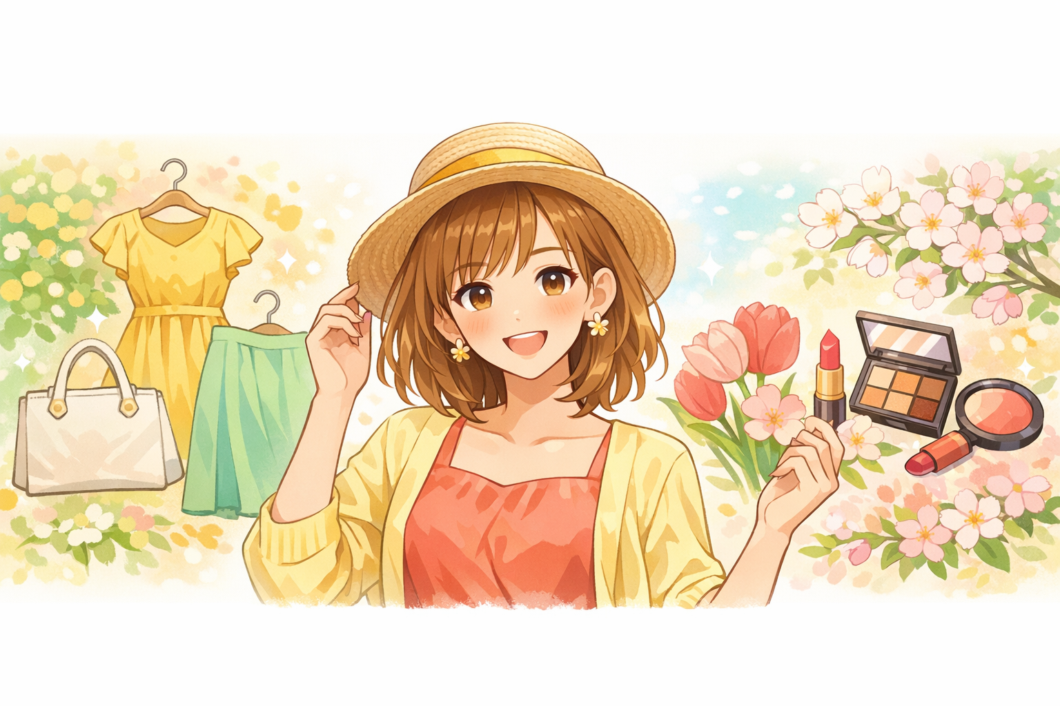 イエベ春の明るく華やかな魅力を引き出すスタイリングのイメージ