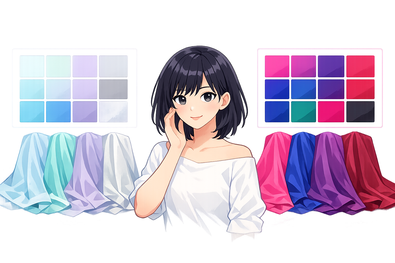 ブルベ冬に似合うメイクとファッションで自信に満ちた表情を浮かべる女性のポートレート