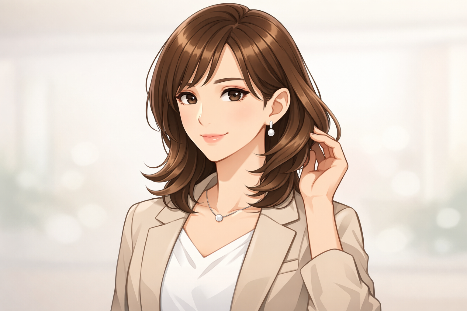 30代・40代の大人っぽさや、骨格ストレートの体型を意識した、品のある垢抜けヘアスタイルのイメージ