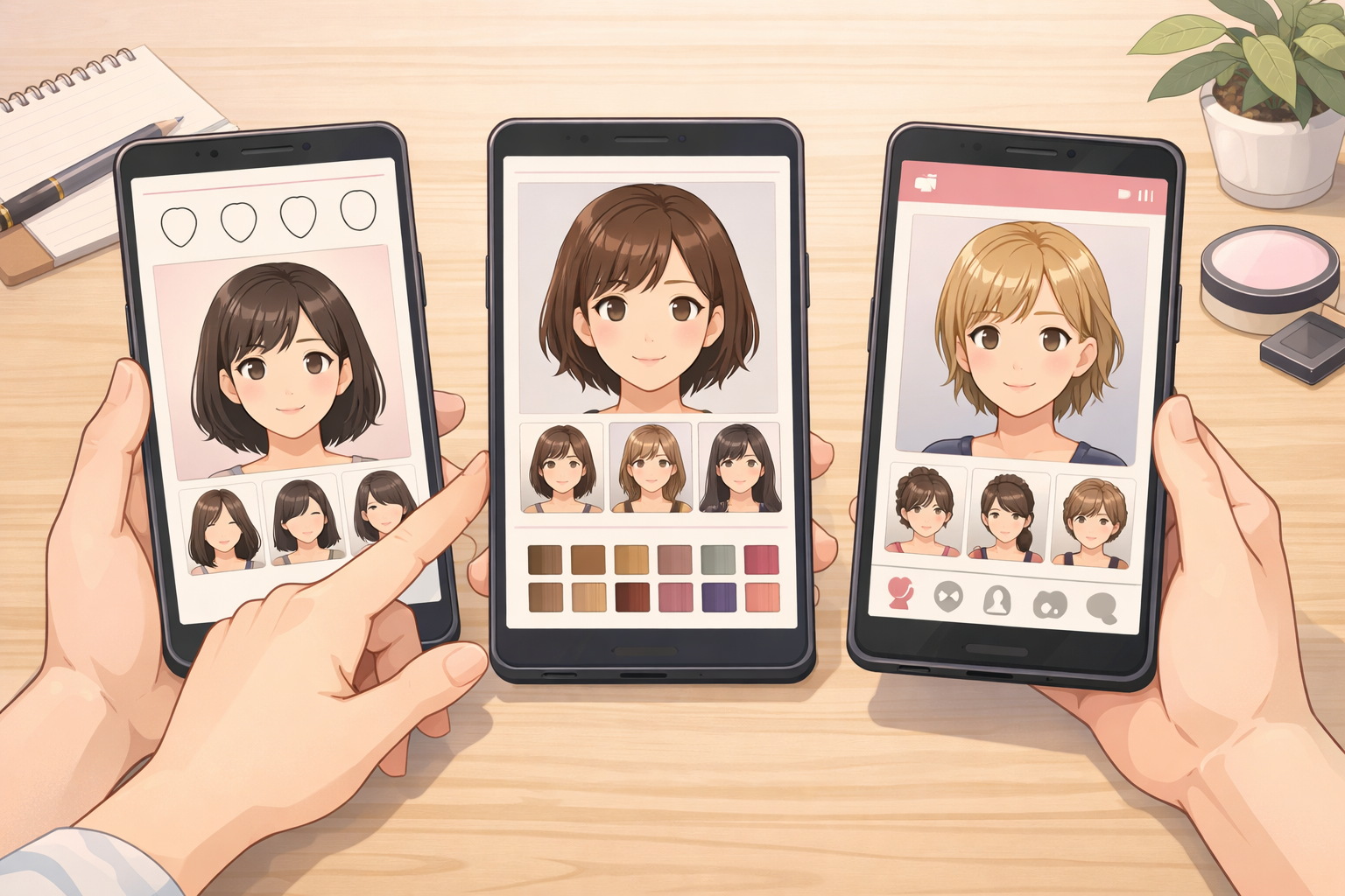 複数の無料アプリのインターフェースを比較している様子