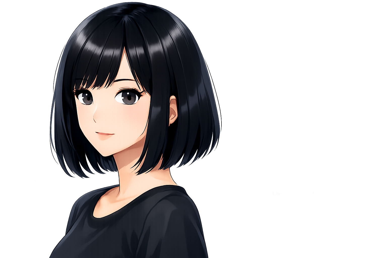 ツヤのある黒髪ストレートボブスタイルの女性。ブルベ冬に似合う髪型の例