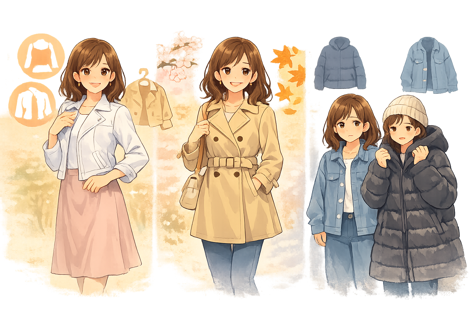 骨格ウェーブのアウター選びのポイントをまとめた総括イラスト