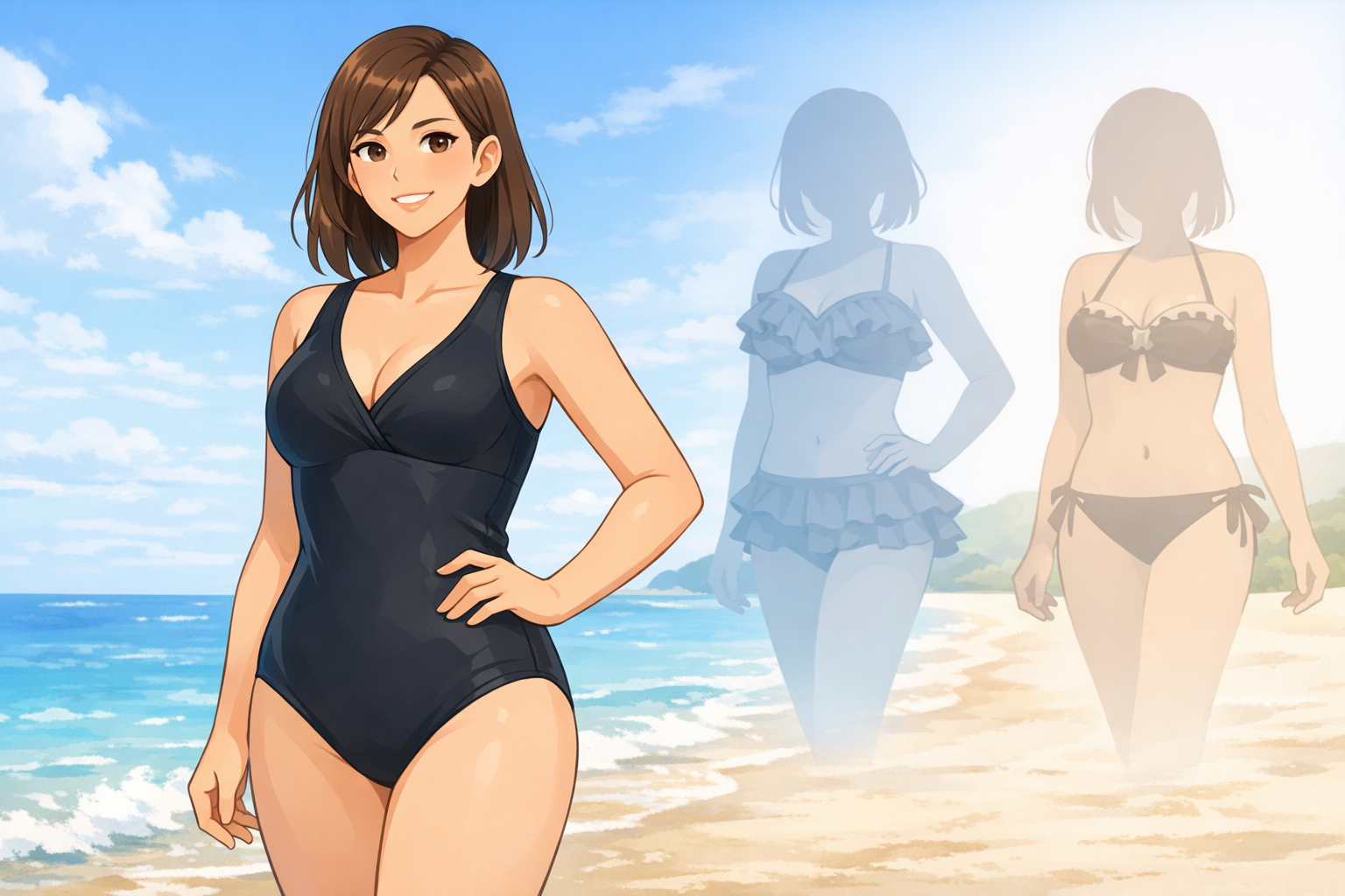 骨格ストレートに似合う水着を身につけた自信あふれる姿