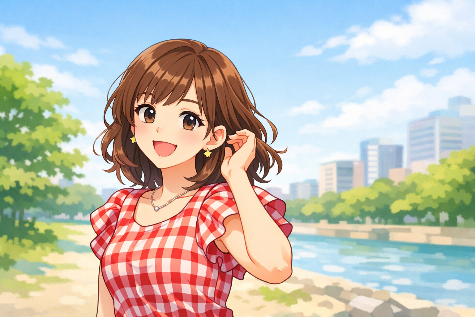 自信を持って笑顔で過ごすアクティブキュートの女性