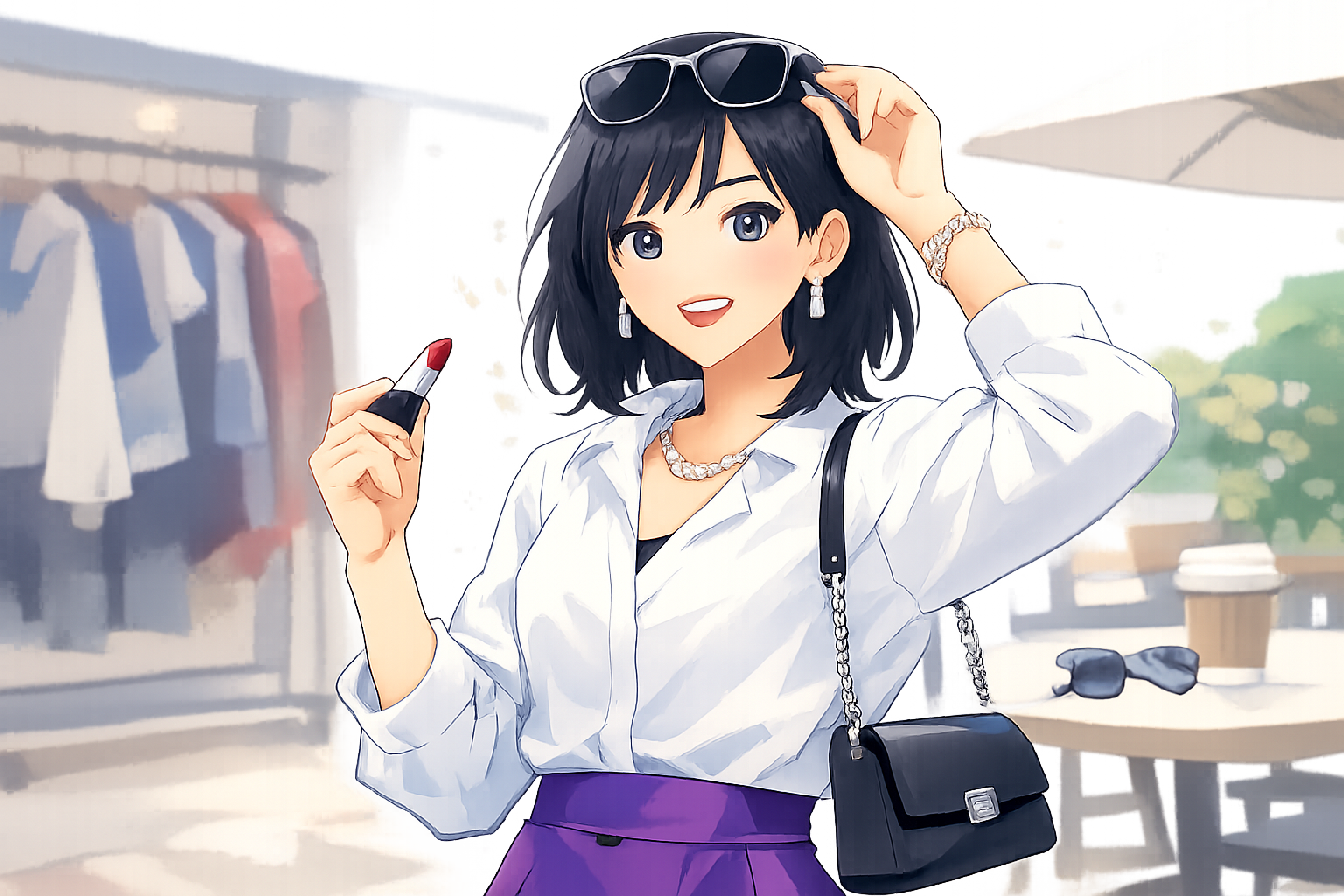 ブルベウィンターの人が自信を持ってファッションやメイクを楽しんでいる、ポジティブなライフスタイルを表現したイメージ画像