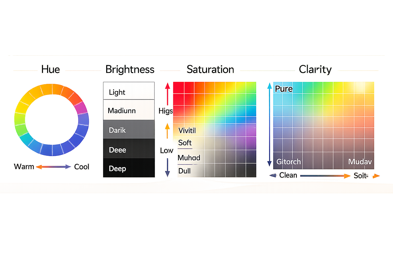 grand colorにおける、明度・彩度・清濁などの詳細な指標が記されたカラーチャート