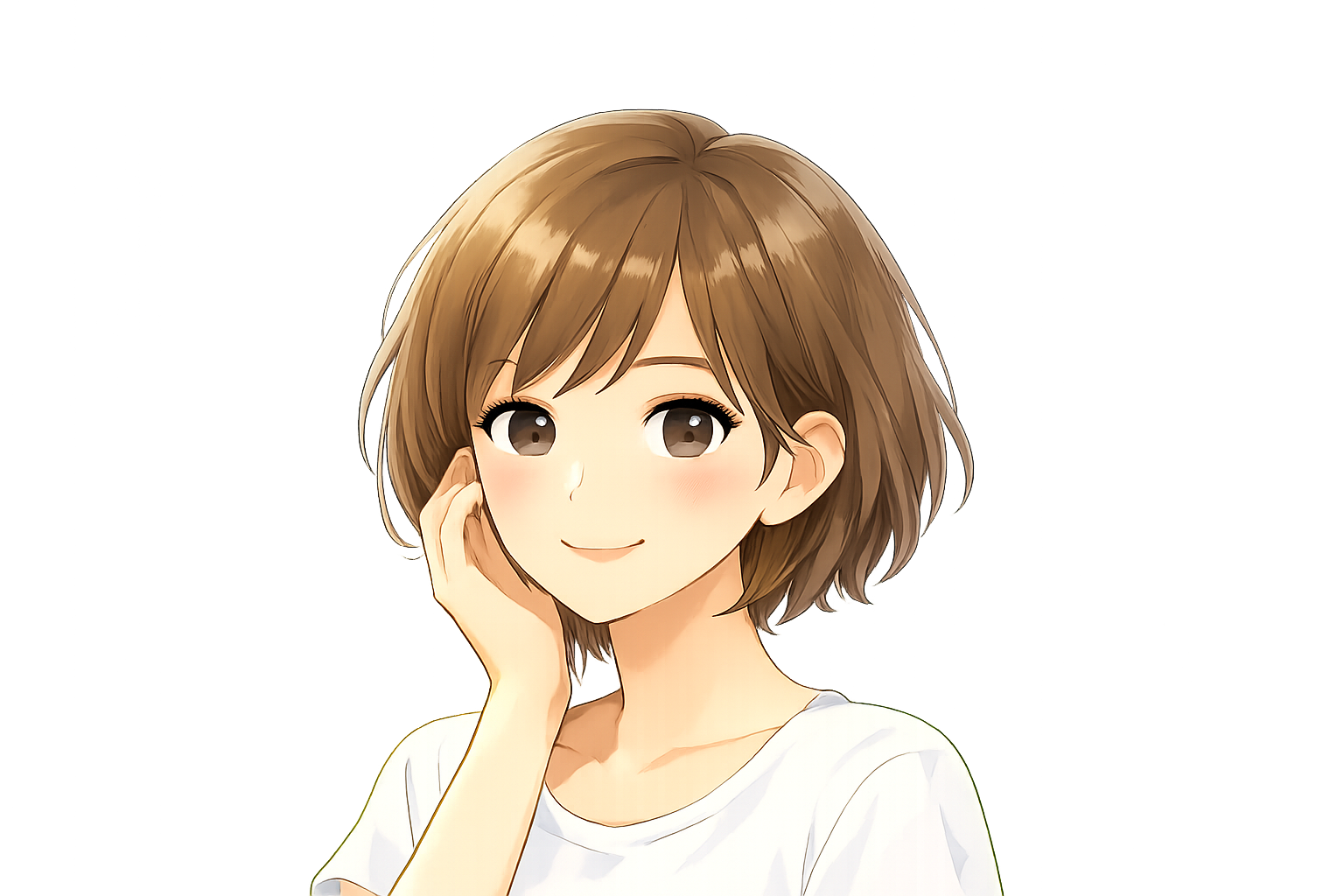 フレッシュタイプの爽やかな顔立ちに合わせた,ナチュラルで透明感のあるメイクと軽やかなショートボブのスタイリング
