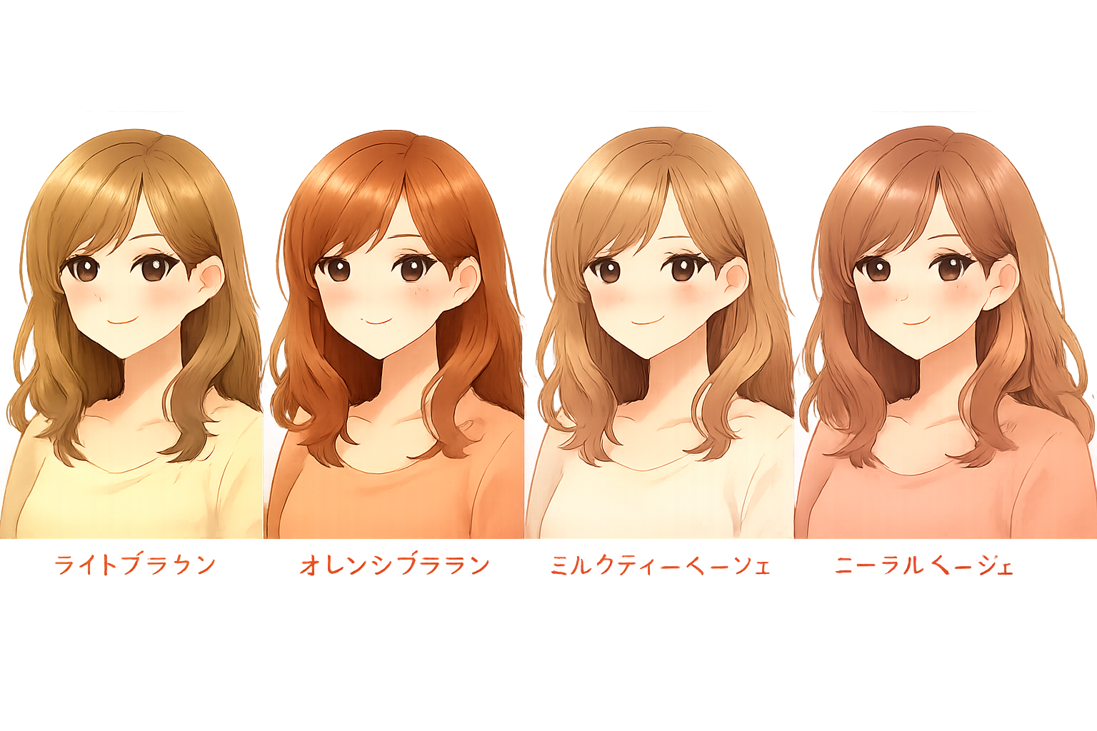 イエベ春に似合うブラウン系のヘアカラーサンプル